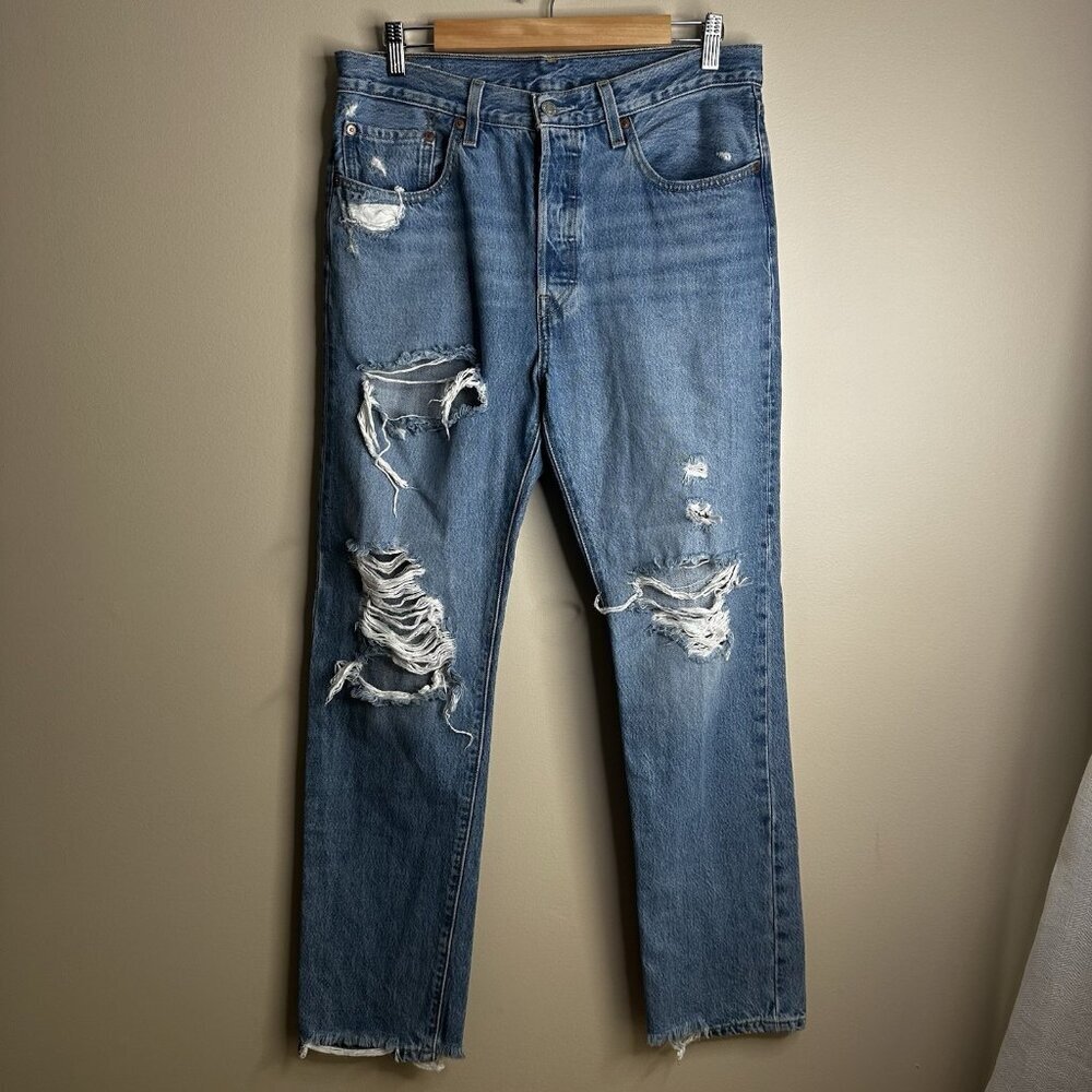 Levi's Distressed Blue Straight Leg Jeans